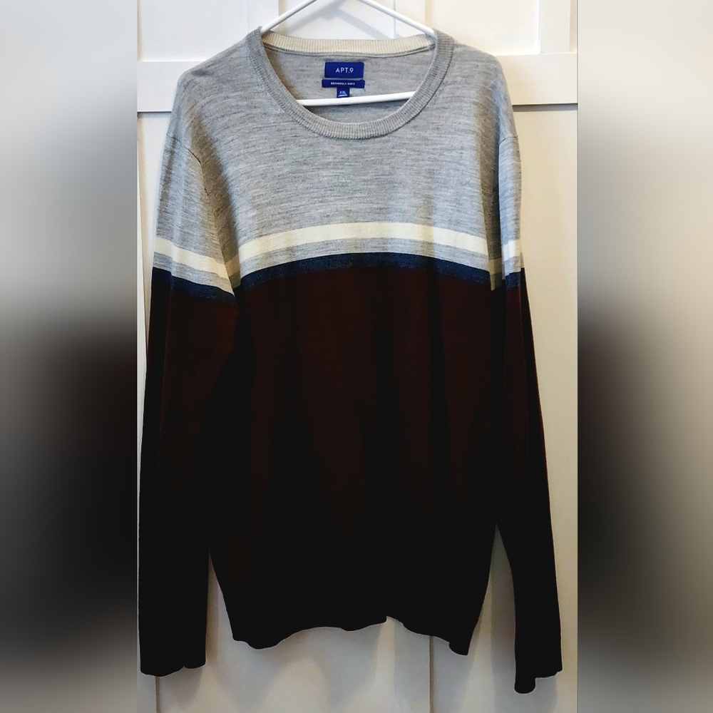 Men's Gray and Plum Striped Sweater